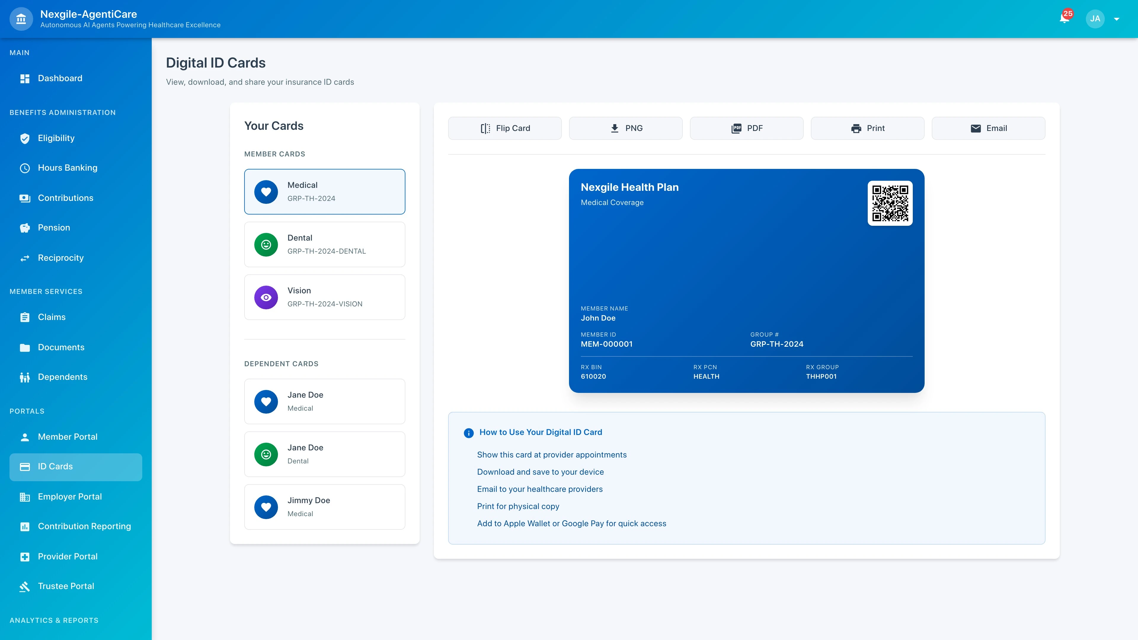 Illustrative preview (sample data, not verified outcomes): ID Cards Portal Interface